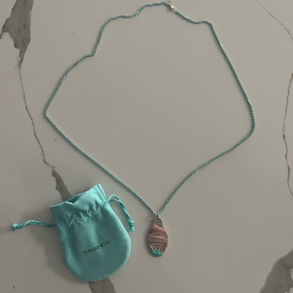 Tiffany & Co Blue Enamel Chain and Blue Silver Splatter Pendant